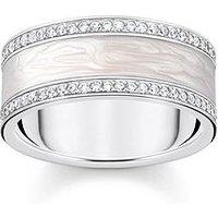 Thomas Sabo Enamel Band Ring: Timeless Allure With White Zirconia, Shimmering Enamel. Thomas Sabo Engraving, Wide Two-Part Design