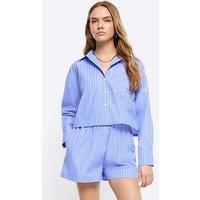 River Island Cropped Poplin Stripe Shirt - Blue