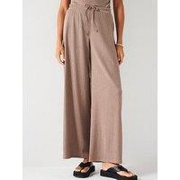 V By Very Crinkle Textured Wide Leg Trouser - Mauve