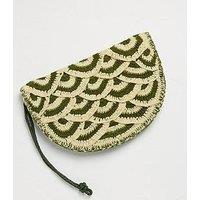 Fatface Scalloped Raffia Clutch Bag - Green