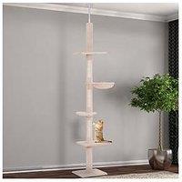 Pawhut Floor To Ceiling Cat Tree 5-Tier Kitty Tower Scratching Post Adjustable Height 230-260 Cm- Natural
