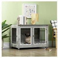 Pawhut Dog Crate Furniture Side End Table With Soft Washable Cushion - Grey