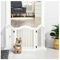 Pawhut Freestanding Foldable Wooden Pet Gate - White