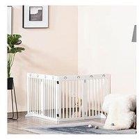 Pawhut Freestanding Pet Gate 4 Panel Dog Barrier Folding Safety Fence With Support Feet -White