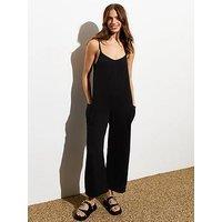 New Look Black Cotton Strappy Slouchy Jumpsuit