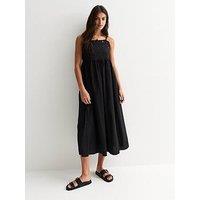 New Look Black Embroidered Cotton Midi Dress - Black