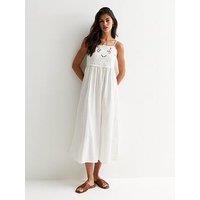 New Look Embroidered Cotton Midi Dress - Off White