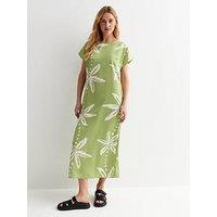 New Look Palm Print Crew Neck Midi Dress - Green