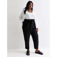 New Look Curves Tie Front Tapered Trousers - Black