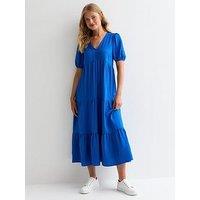 New Look Bright Blue Button Tiered Smock Midi