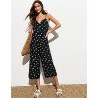 New Look Floral Strappy Wide Leg Crop Jumpsuit - Black