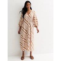 New Look Off White Stripe V Neck Midi Dress