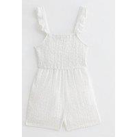 New Look 915 Girls White Frill Trim Broderie Beach Playsuit