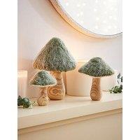 Very Home Set Of 3 Wood And & Fur Toadstool Autumn Decorations