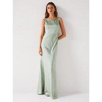 Six Stories Cowl Back Satin Bridesmaid Dress - Sage
