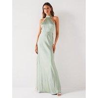 Six Stories Halter Neck Satin Bridesmaid Dress - Sage