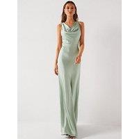 Six Stories Cowl Front Satin Bridesmaid Dress - Sage