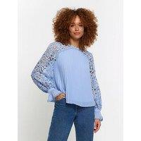 River Island Lace Pleated Blouse - Light Blue