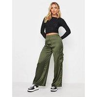 Pixiegirl Petite Olive Satin Cargo Trousers