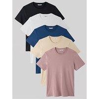 Everyday 5 Pack Crew Neck T-Shirt - Black/White/Mid Blue/Pink/Stone