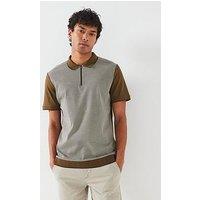 Very Man Geo Zip Neck Polo - Natural