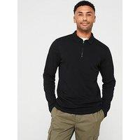 Everyday Long Sleeve Zip Neck Polo - Black