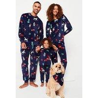 Very Man Mens Family Christmas Pj Festive Pets Long Sleeve Top And Slim Jogger - Navy