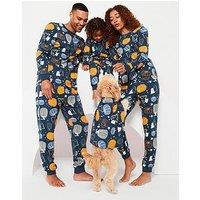 Very Man Men'S Family Halloween Pj Printed Pumpkin Long Sleeve Top And Slim Jogger - Navy