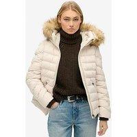 Superdry Fuji Faux Fur Hood Padded Jacket - Cream