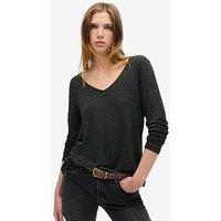 Superdry Long Sleeve V Neck Jersey Top - Black