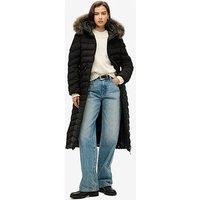 Superdry Fuji Faux Fur Hooded Longline Jacket - Black