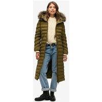 Superdry Fuji Faux Fur Hooded Longline Coat - Green