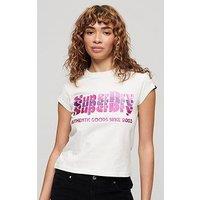 Superdry Retro Glitter Logo T-Shirt - Cream