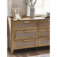 Julian Bowen Sydney Oak And Rattan Effect 6 Drawer Wide Chest