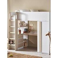 Julian Bowen Ocean Highsleeper Bed With Wardrobe, Desk, Shelves And Drawers - Pale Wood/White