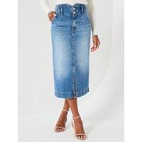 V By Very High Waist Corset Denim Skirt - Mid Wash