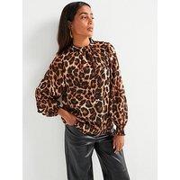 V By Very Leopard High Neck Blouse - Print