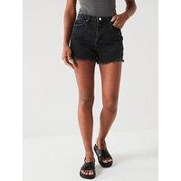 V By Very Distressed Hem Denim Shorts - Black