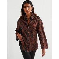 V By Very Longline Oversized Shirt - Brown