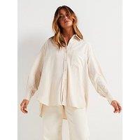 V By Very Pinstripe Longline Oversized Shirt - Cream