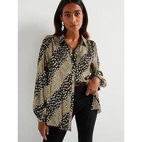 V By Very Spot Lurex Longline Shirt - Black/Gold