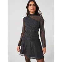 V By Very Gathered Printed Skater Dress - Black Spot