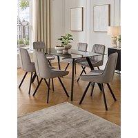 Very Home Marlow 160 Cm Rectangular Smoked Glass Top Dining Table + 6 Chairs