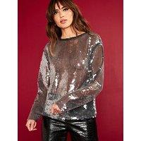 V By Very All Over Sequin Shell Top - Grey