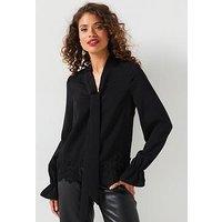 V By Very Lace Hem Satin Blouse - Black