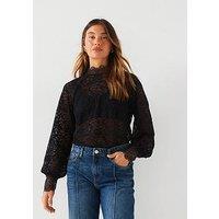 V By Very High Neck Lace Shell Top - Black