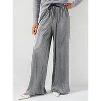 V By Very Metallic Plisse Wide Leg Trouser - Gunmetal