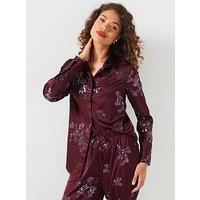 V By Very Sequin Satin Shirt Co-Ord - Burgundy