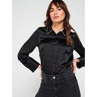 V By Very Diamante Collar Longline Shirt - Black