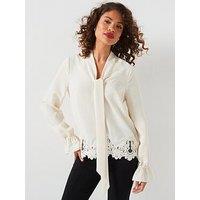 V By Very Lace Hem Satin Blouse - Ivory